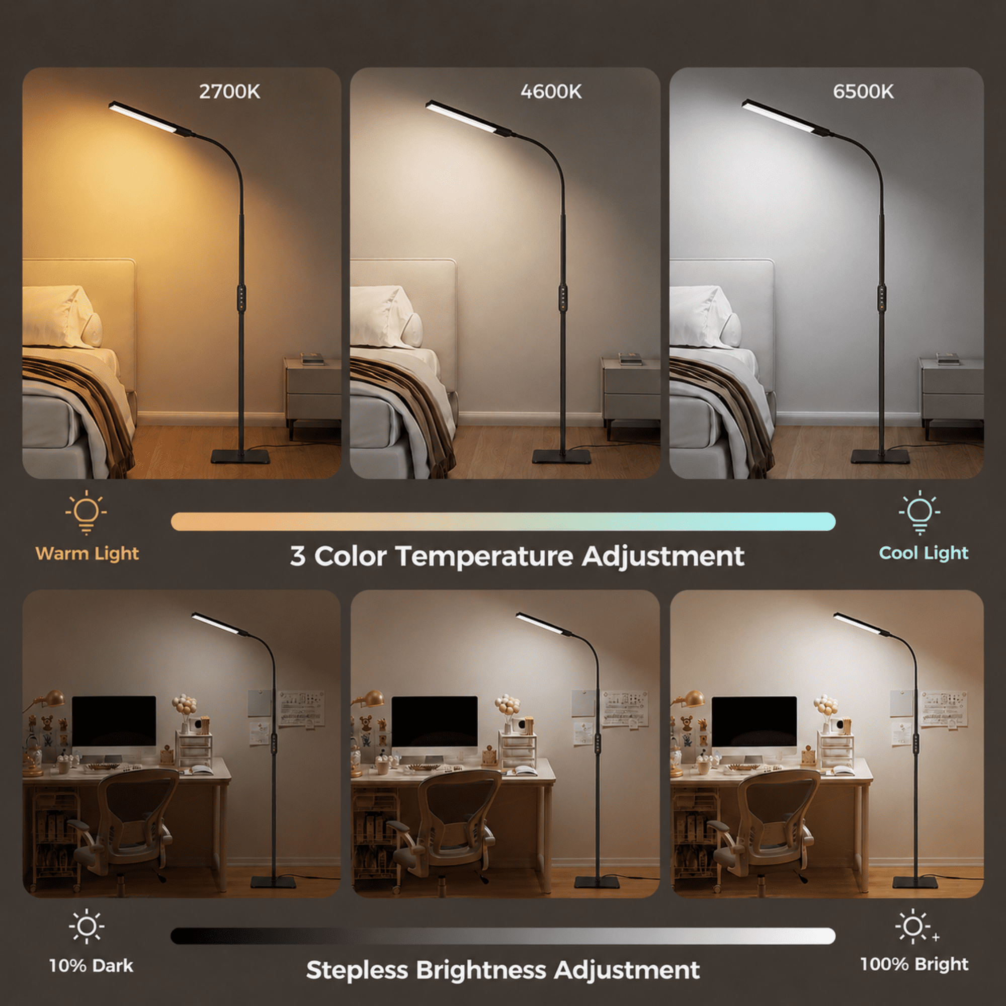 Cozylumi™ MEHOOM LED Floor Lamp, 1200lm Bright Reading Lamp with 3 Colors & Dimmer