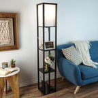 Cozylumi™ 62-inch Etagere LED Floor Lamp with 3 Tiers of Storage Shelving, Brown