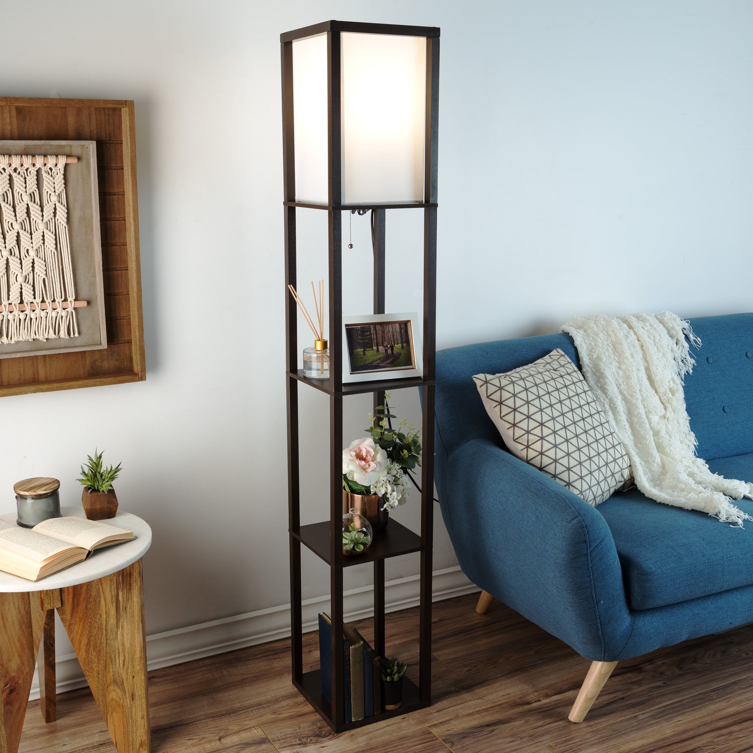 Cozylumi™ 62-inch Etagere LED Floor Lamp with 3 Tiers of Storage Shelving, Brown
