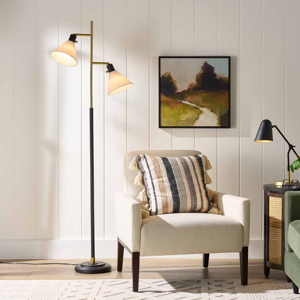 Cozylumi™ 68"H Metal Floor Lamp with Adjustable Dual Shades, Black and Gold Finish