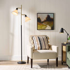 Cozylumi™ 68"H Metal Floor Lamp with Adjustable Dual Shades, Black and Gold Finish