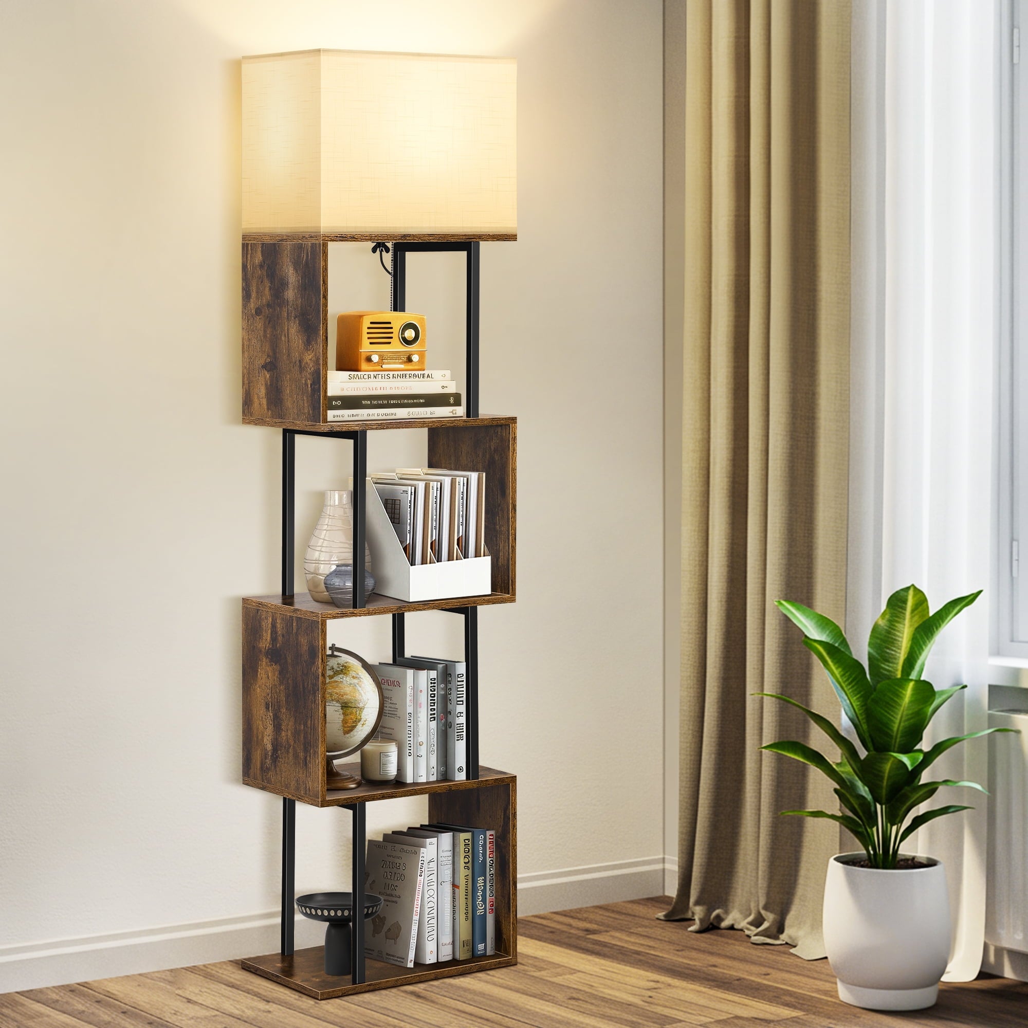 Cozylumi™ LIFE Floor Lamp with Shelves & Remote, 4-Tier Dimmable S Shape Standing Lamp