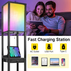 Cozylumi™ Floor Lamp with Shelves & Drawer, RGB LED Standing Lamps with 4 Color