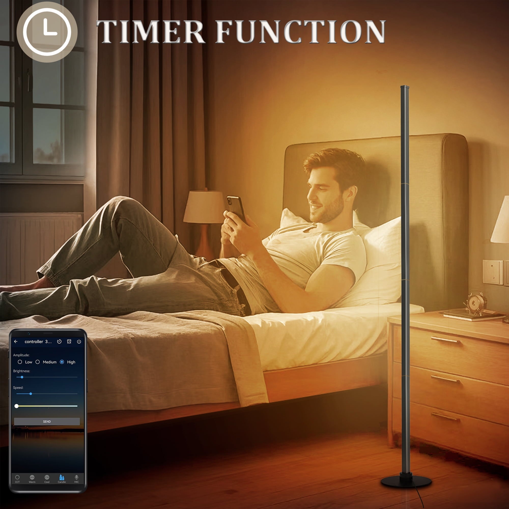 Cozylumi™ 63" Floor Lamp,Modern Color Changing Standing Lamp, Stepless Dimmable Corner