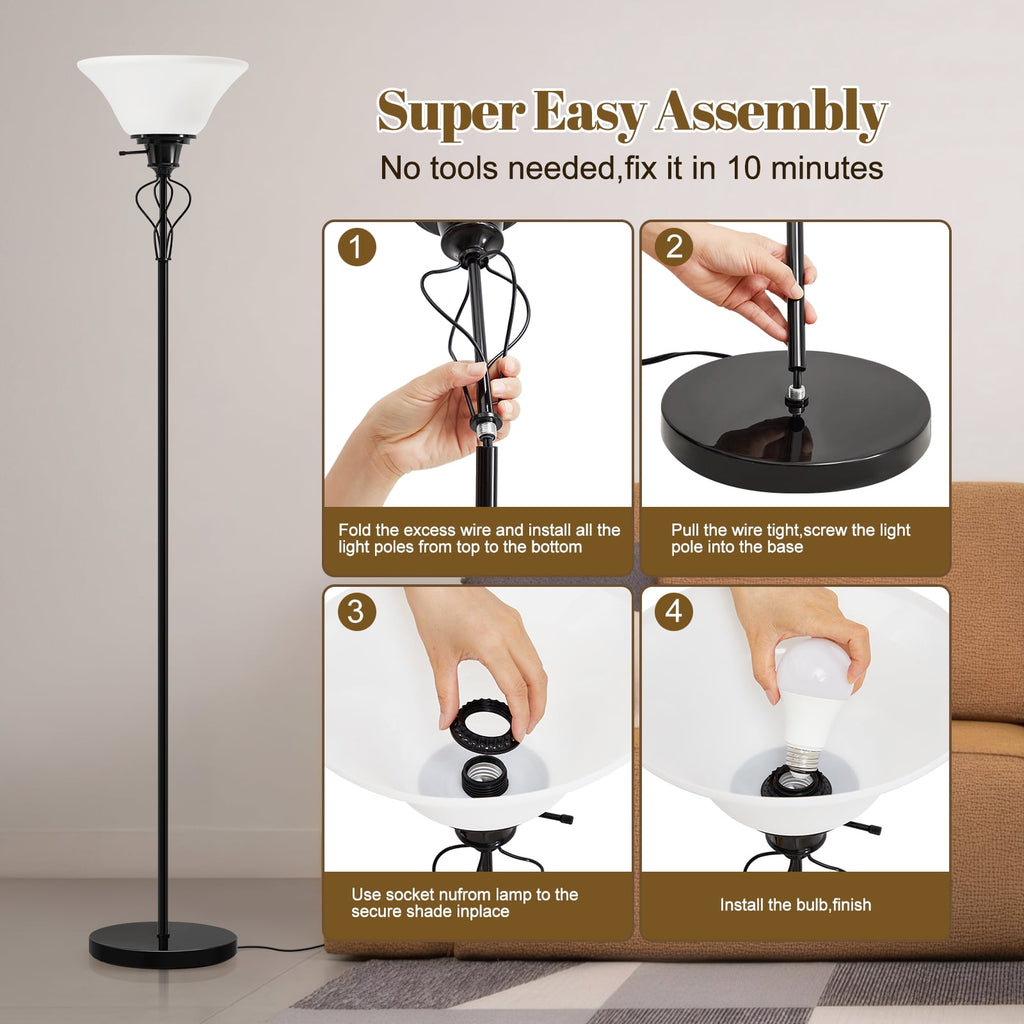 Cozylumi™ Floor Lamp for Living Room,70in Black Standing Lamps with Sturdy Metal Base