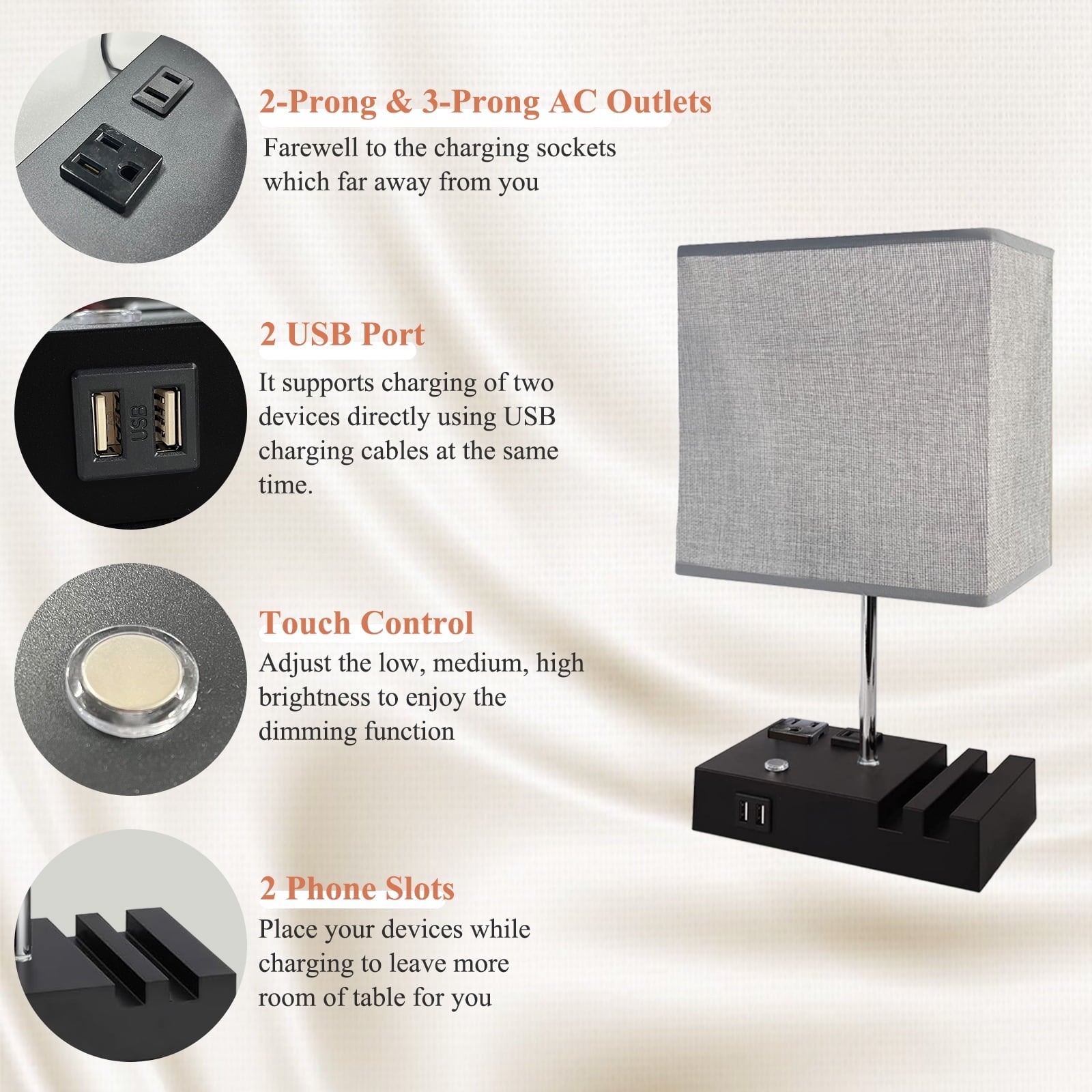 Cozylumi™ IJIL Table Lamp for Bedroom, 15.7" Two Fast USB Charging Ports Touch Desk