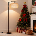 Cozylumi™ 70'' Dimmable Arc Rattan Floor Lamp Standing Lamp with Rattan & Fabric Double