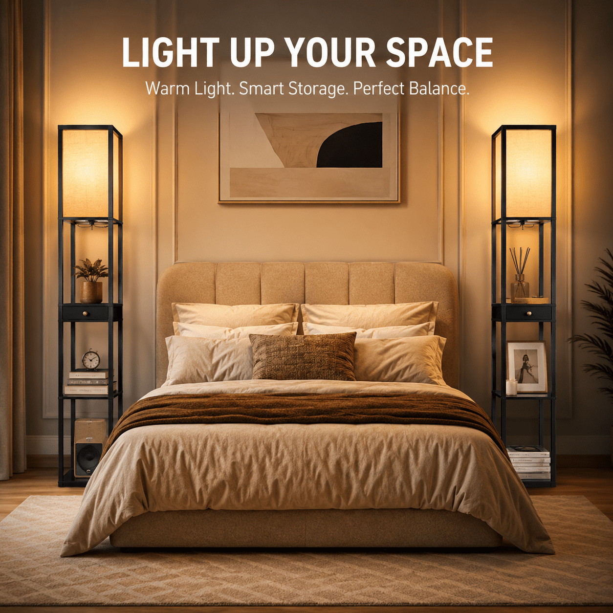 Cozylumi™ Floor Lamp with Shelves & Drawer, LED Standing Lamps with 3 Color
