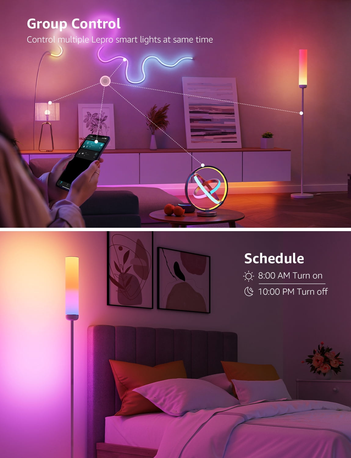 Cozylumi™ Lepro O1 AI Smart LED Corner Floor Lamp with AI Voice Control, RGB + Tunable
