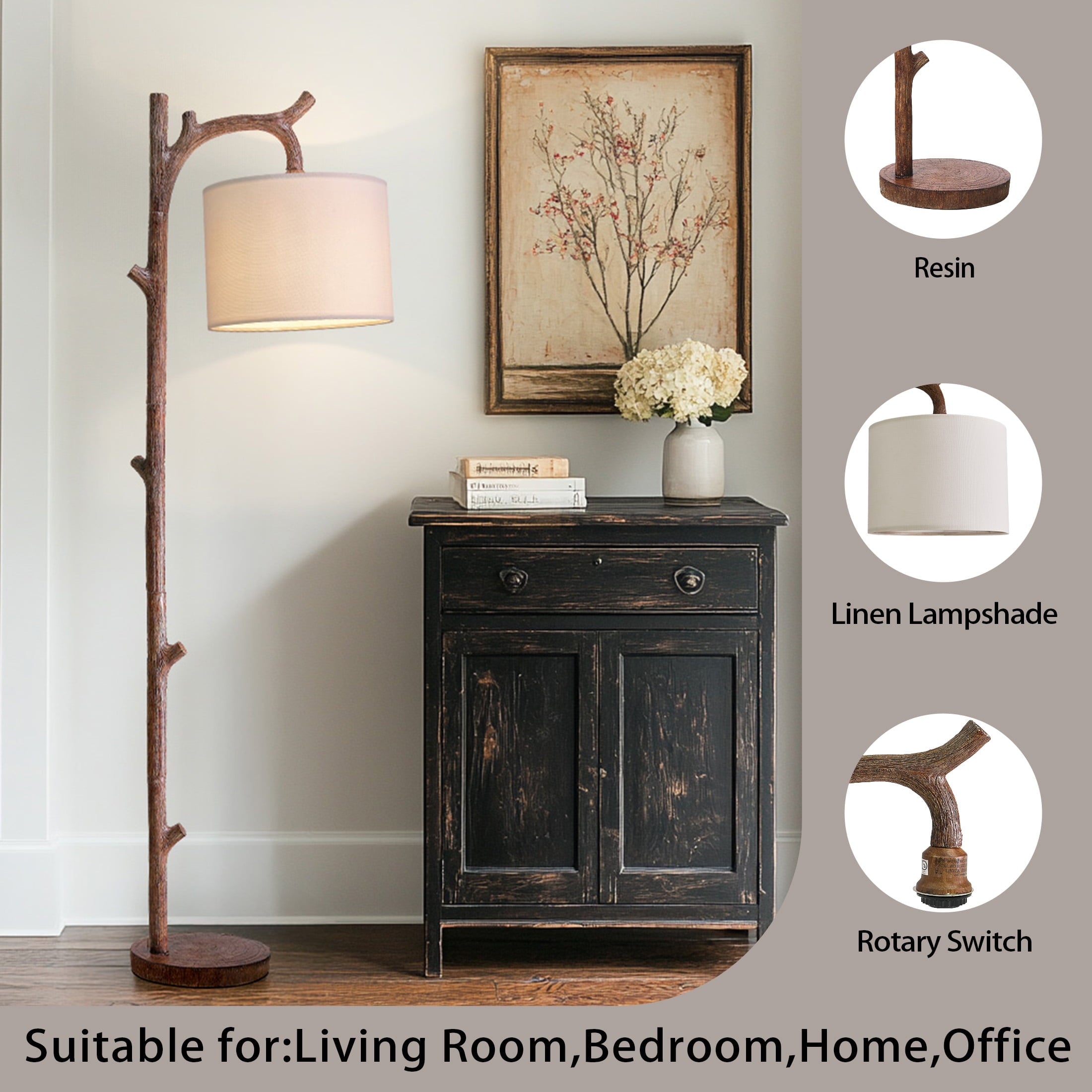 Cozylumi™ 61.5" Vintage Floor lamp for Living Room, Brown Resin Tree Trunk decoration