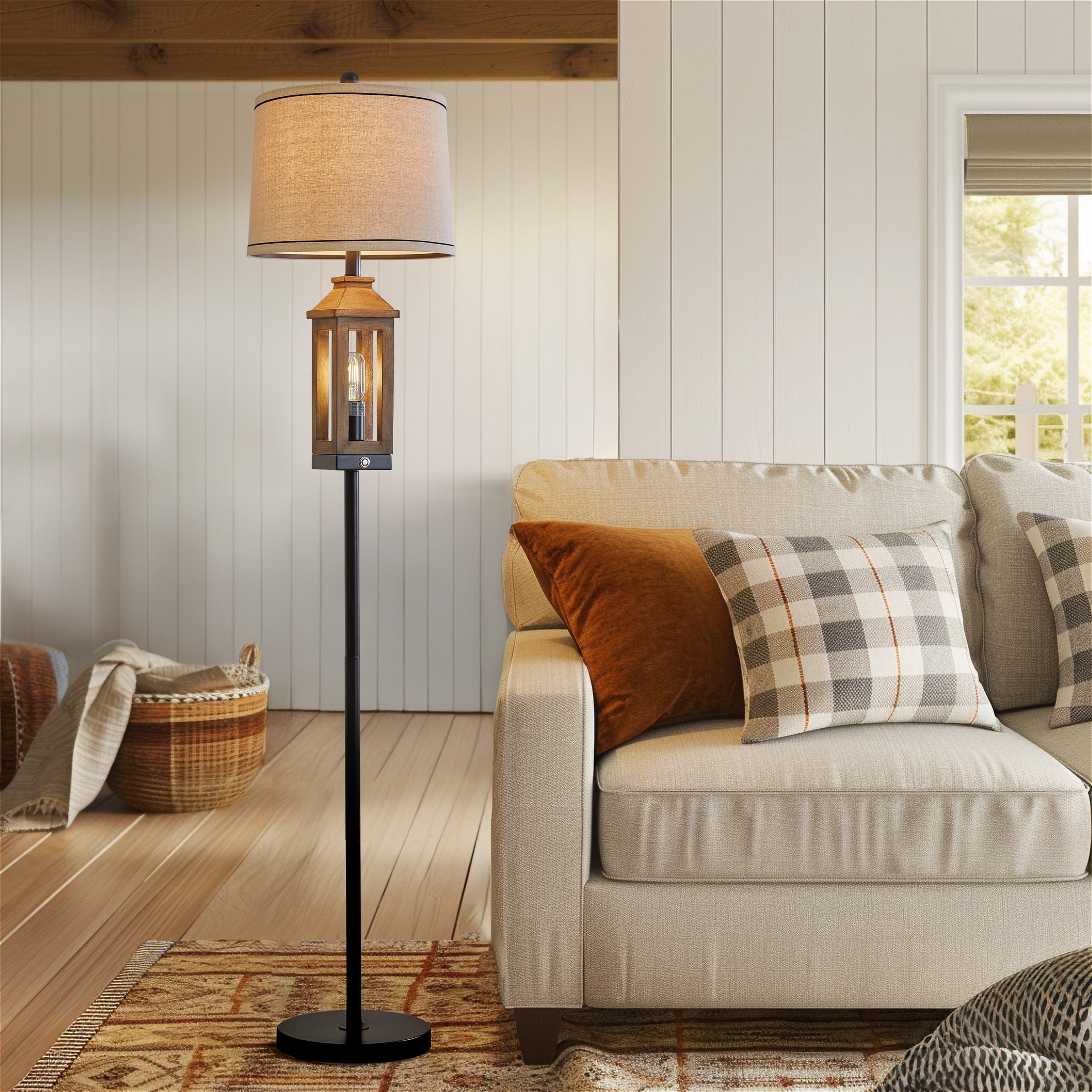 Cozylumi™ 63" 3 Way Dimmable Farmhouse Floor Lamp with 2 Light Sources ,Brown Metal