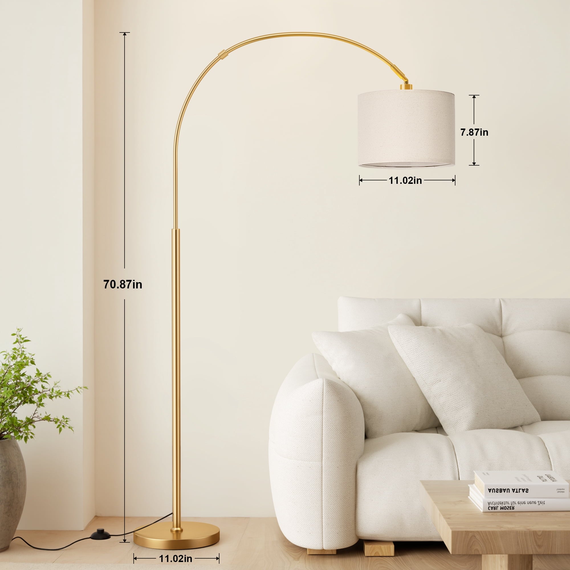 Cozylumi™ NiteLoom 70" Gold Arc Floor Lamps for Living Room, Remote Dimmable Tall