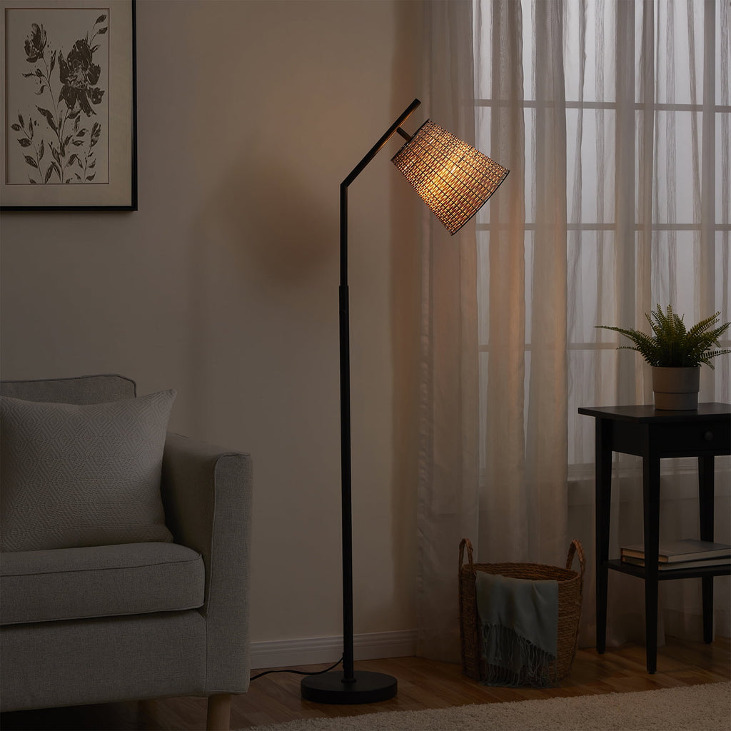 Cozylumi™ 60 in Boho Black Angled Floor Lamp with Rattan Shade