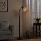 Cozylumi™ 60 in Boho Black Angled Floor Lamp with Rattan Shade