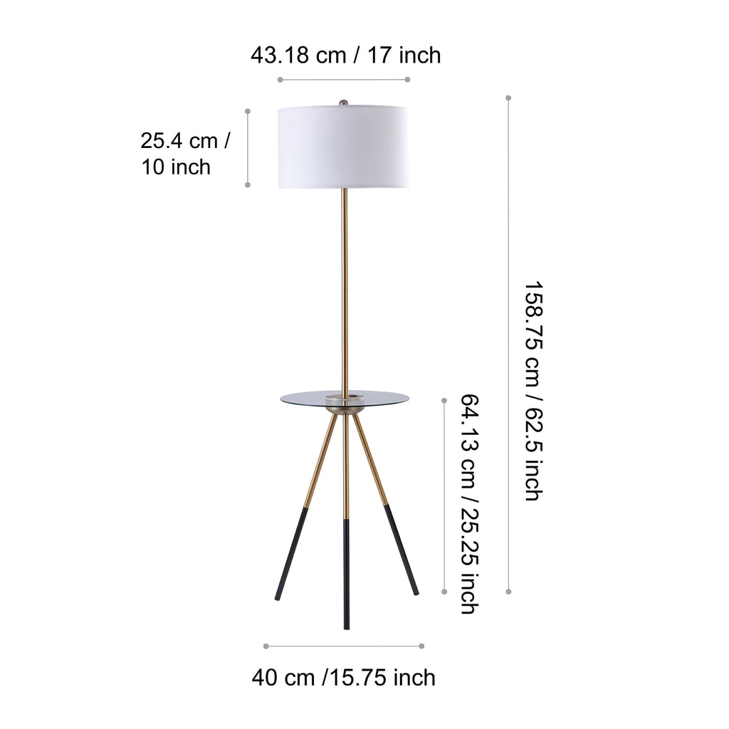 Cozylumi™ Teamson Home Myra Floor Lamp with Glass Table and Built-In USB Port, Gold/Black
