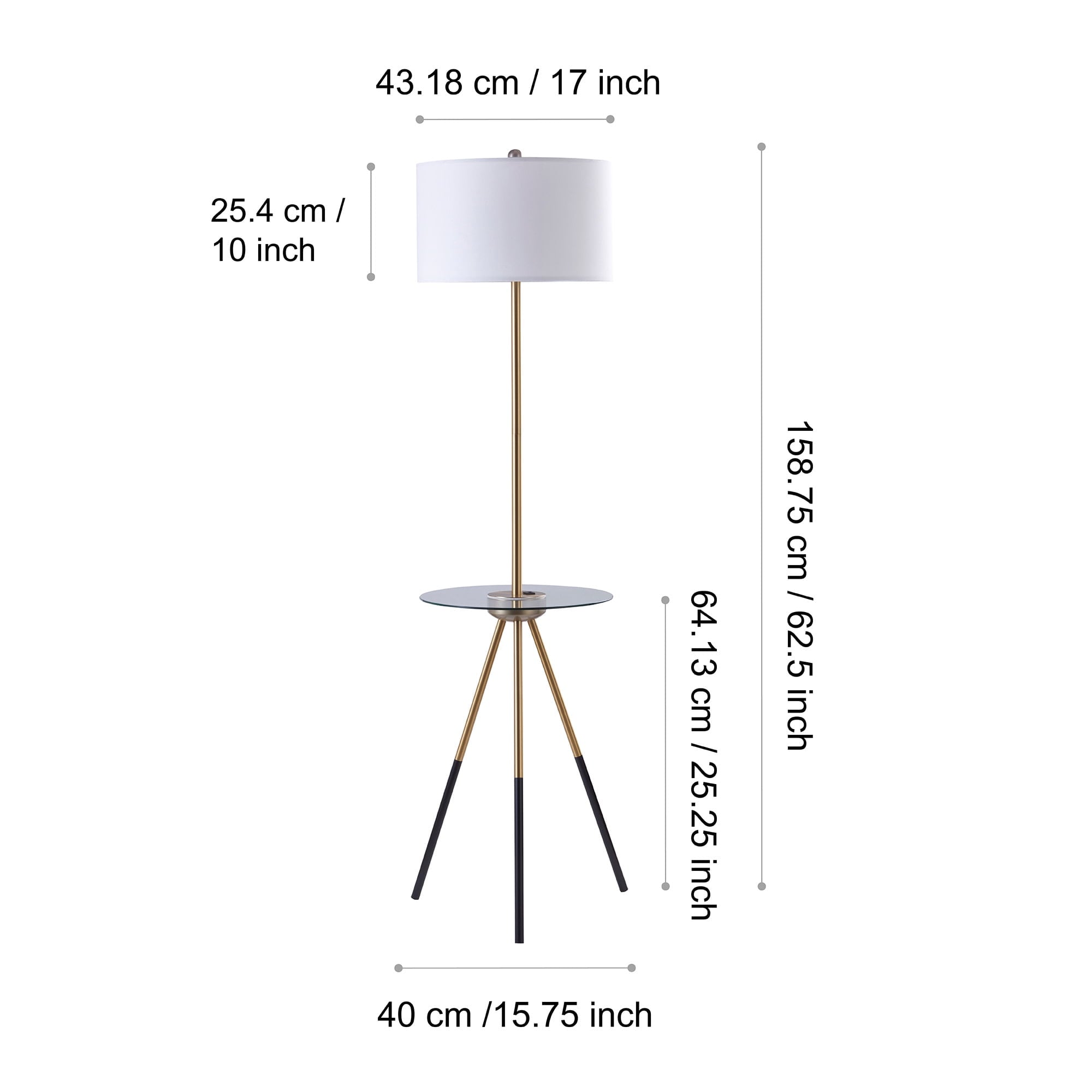 Cozylumi™ Teamson Home Myra Floor Lamp with Glass Table and Built-In USB Port, Gold/Black