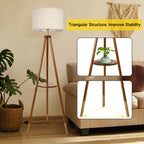 Cozylumi™ Wood Tripod Floor Lamp with Shelves, Dimmable Standing Lamps with Remote