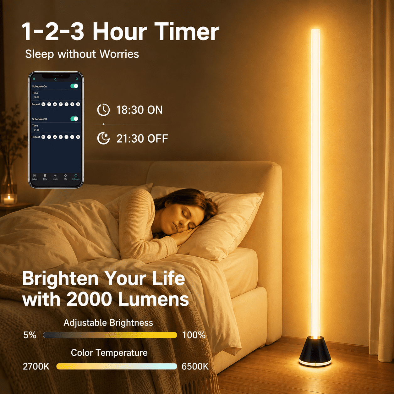 Cozylumi™ RGBIC Corner Floor Lamps with Glowing Base, 16 Million Colors,2700K-6500K