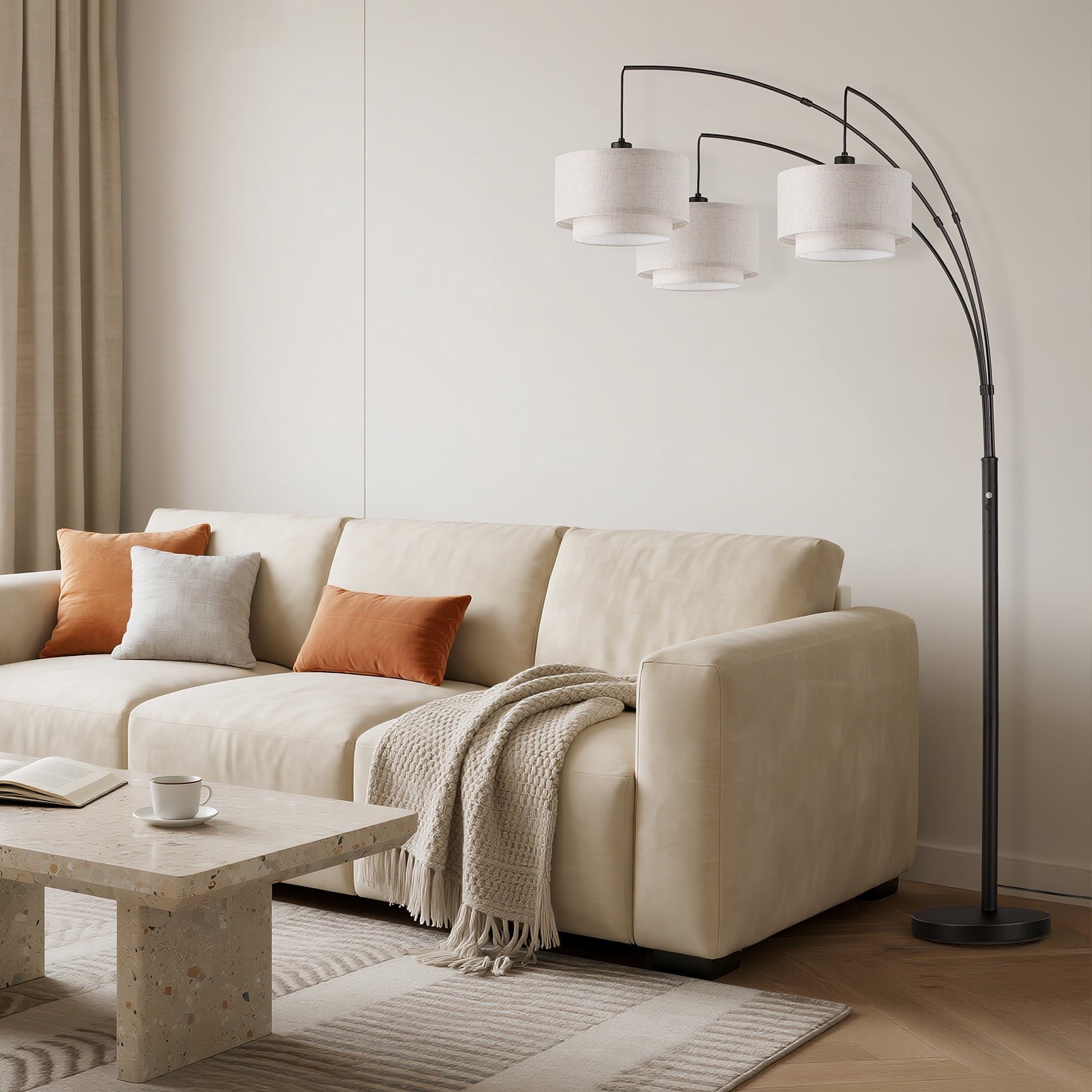 Cozylumi™ 3 Lights Tree Floor Lamp, 81.5" Tall Standing Lamp with Hanging Dual Drum