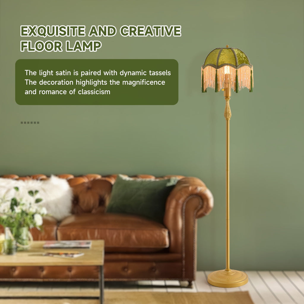 Cozylumi™ Retro tassel floor lamp with adjustable light simple upright metal base LED