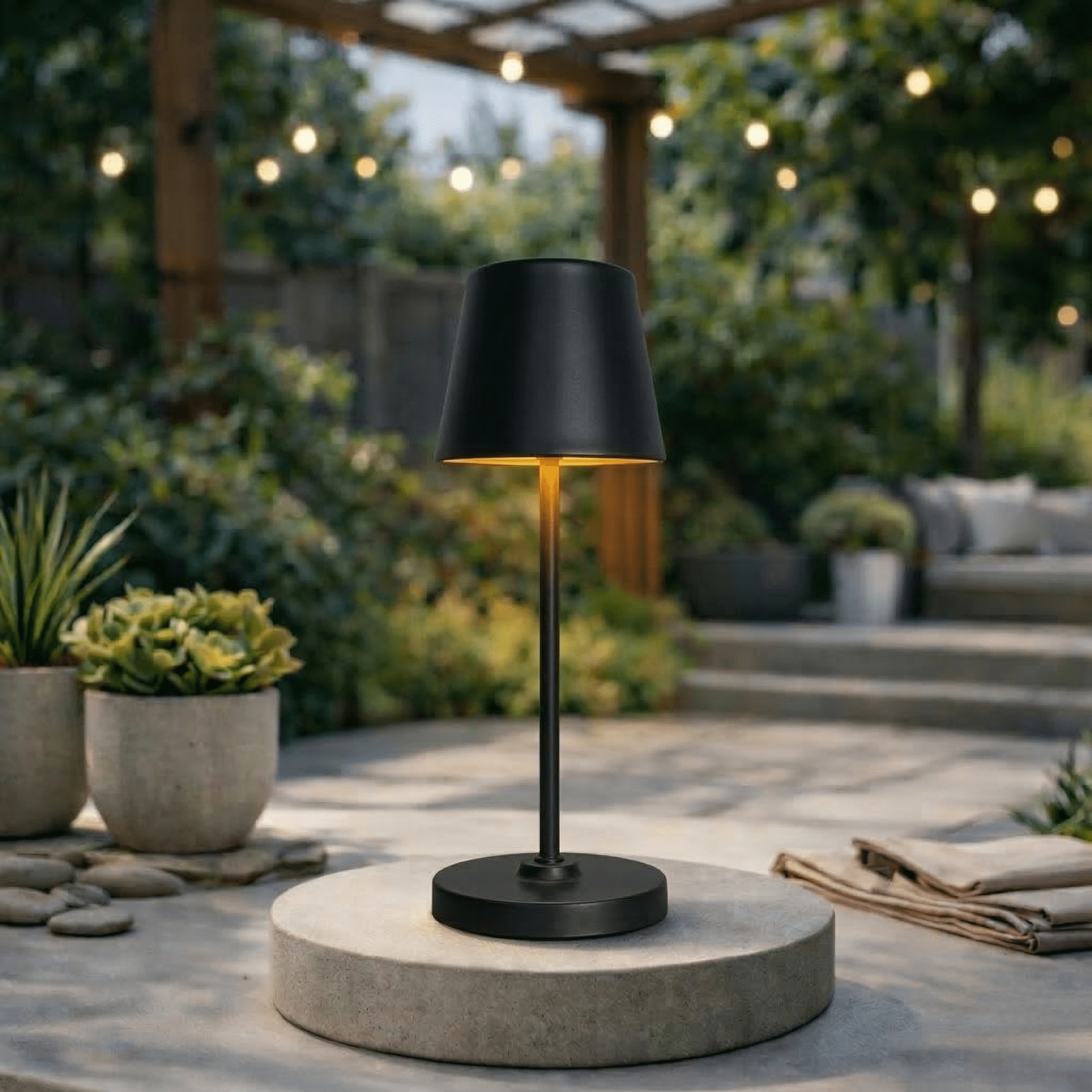 Cozylumi™ 14 Inch Rechargeable Color-Changing Table Lamp, Black, Indoor/Outdoor