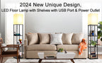 Cozylumi™ Floor Lamp w. Shelves Including 2AC Outlets & 2USB Ports 9W LED Light Bulb 3