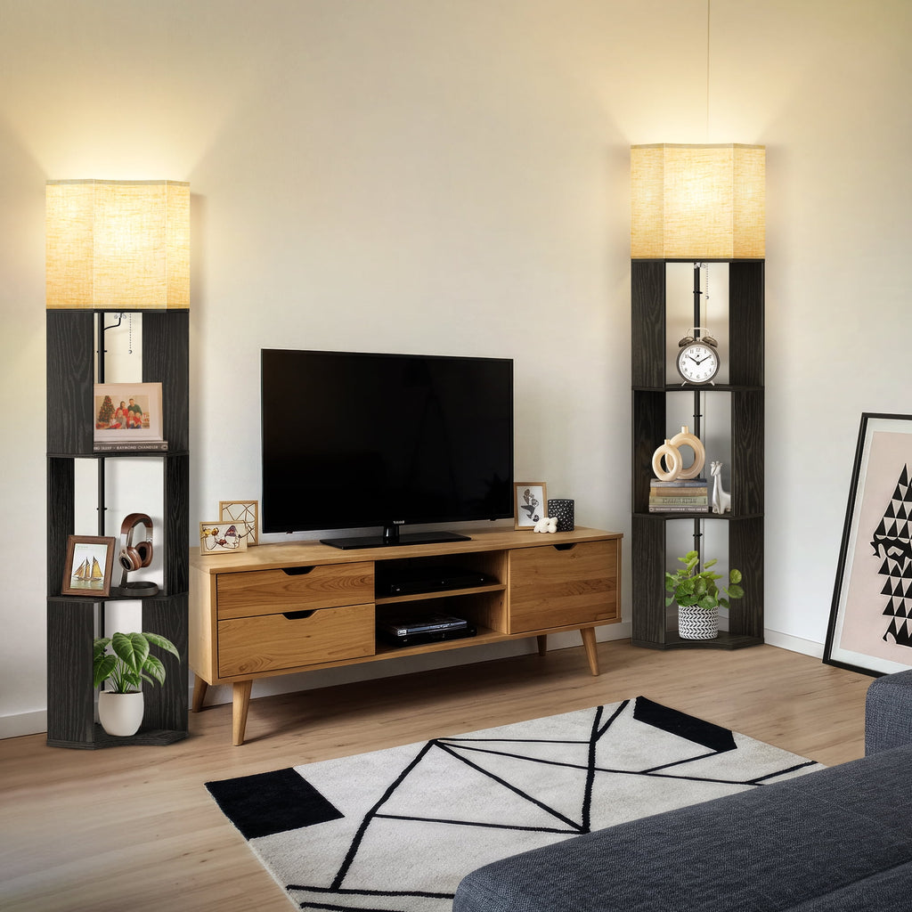 Cozylumi™ Floor Lamp with Shelves, Standing Lamp with 3 Color Temperature LED Bulb for