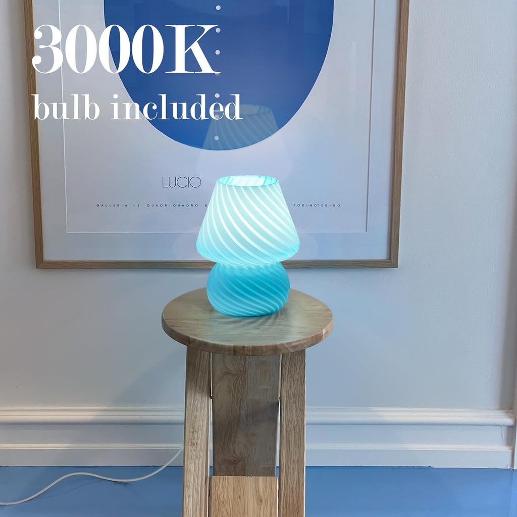 Cozylumi™ Mushroom Lamp Set of 2, Small Bedside Lamp with Striped Glass, Nightstand