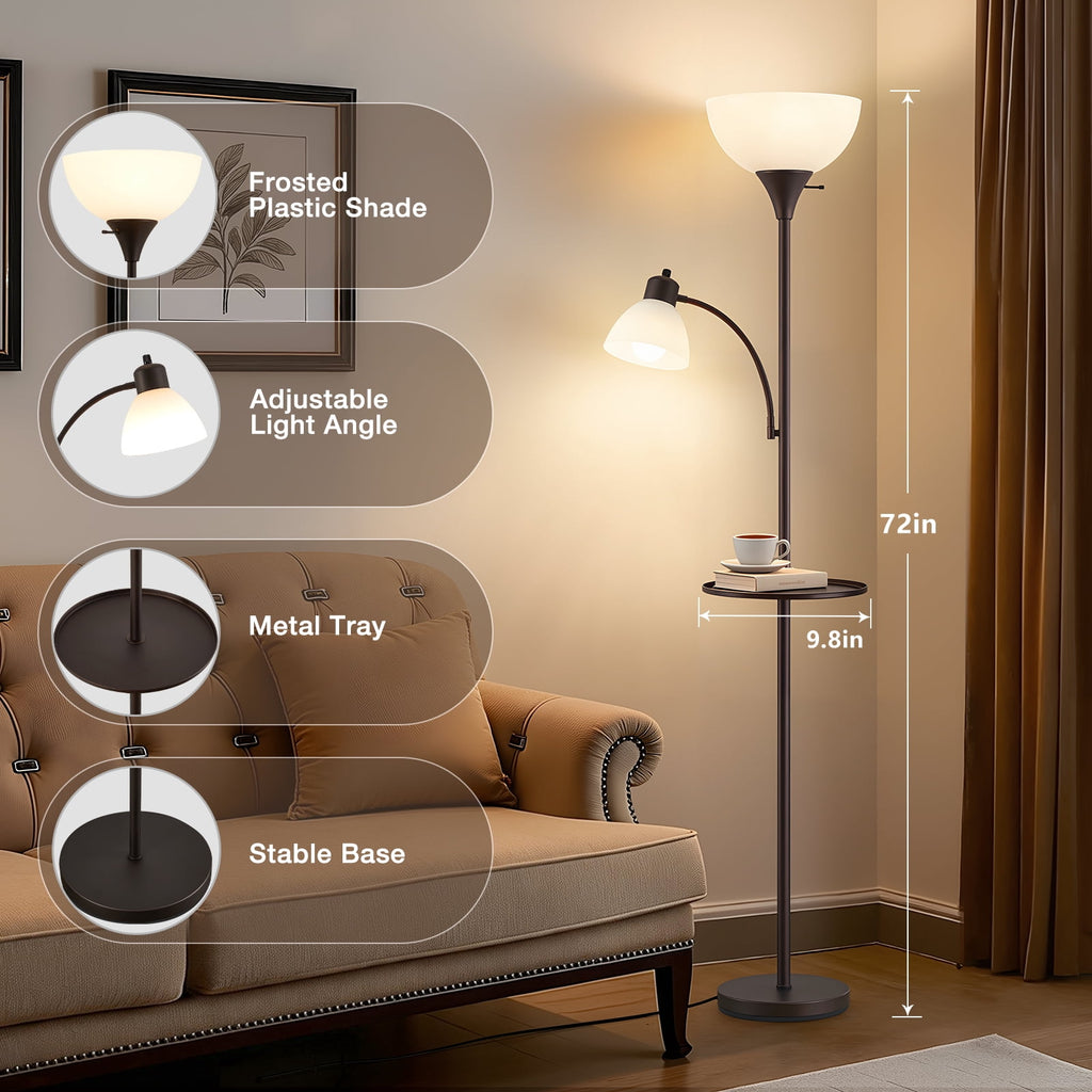 Cozylumi™ 72" Floor Lamp with Table, Adjustable Reading Lights, Modern Floor Lamps for