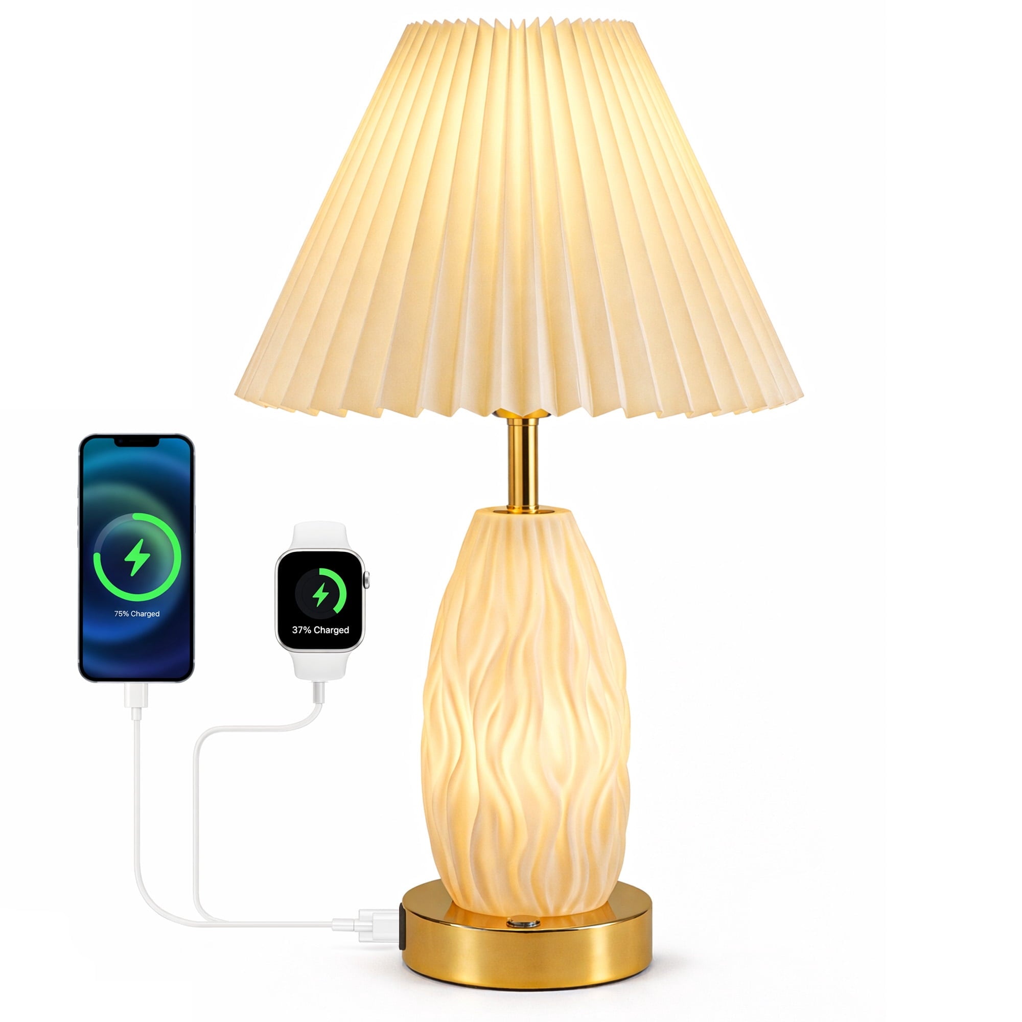 Cozylumi™ GVDV HOME 17.5" Table Lamp with USB A&C Ports and Night Light, Touch Control