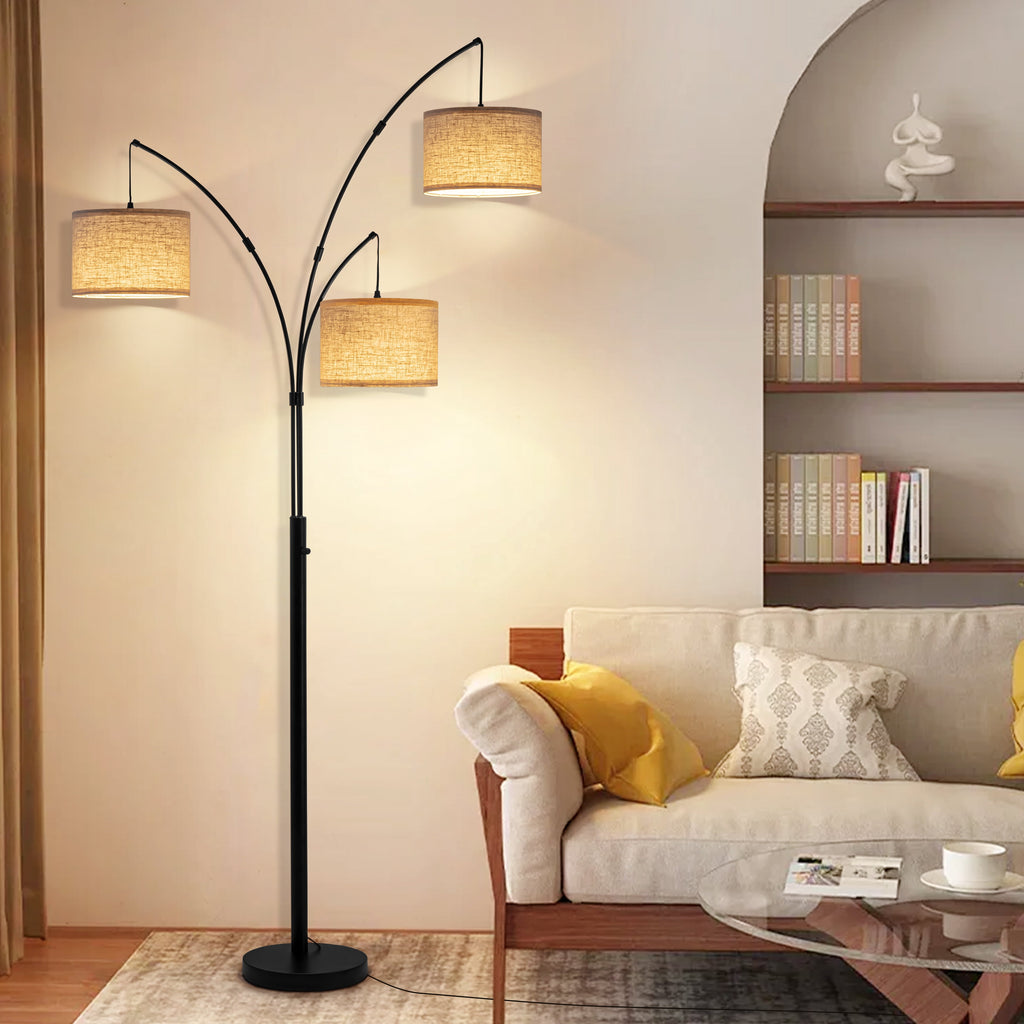Cozylumi™ Netin 80 3-Light Modern Dimmable Black Arc Floor Lamp with Beige Shades