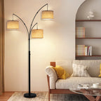 Cozylumi™ Netin 80 3-Light Modern Dimmable Black Arc Floor Lamp with Beige Shades