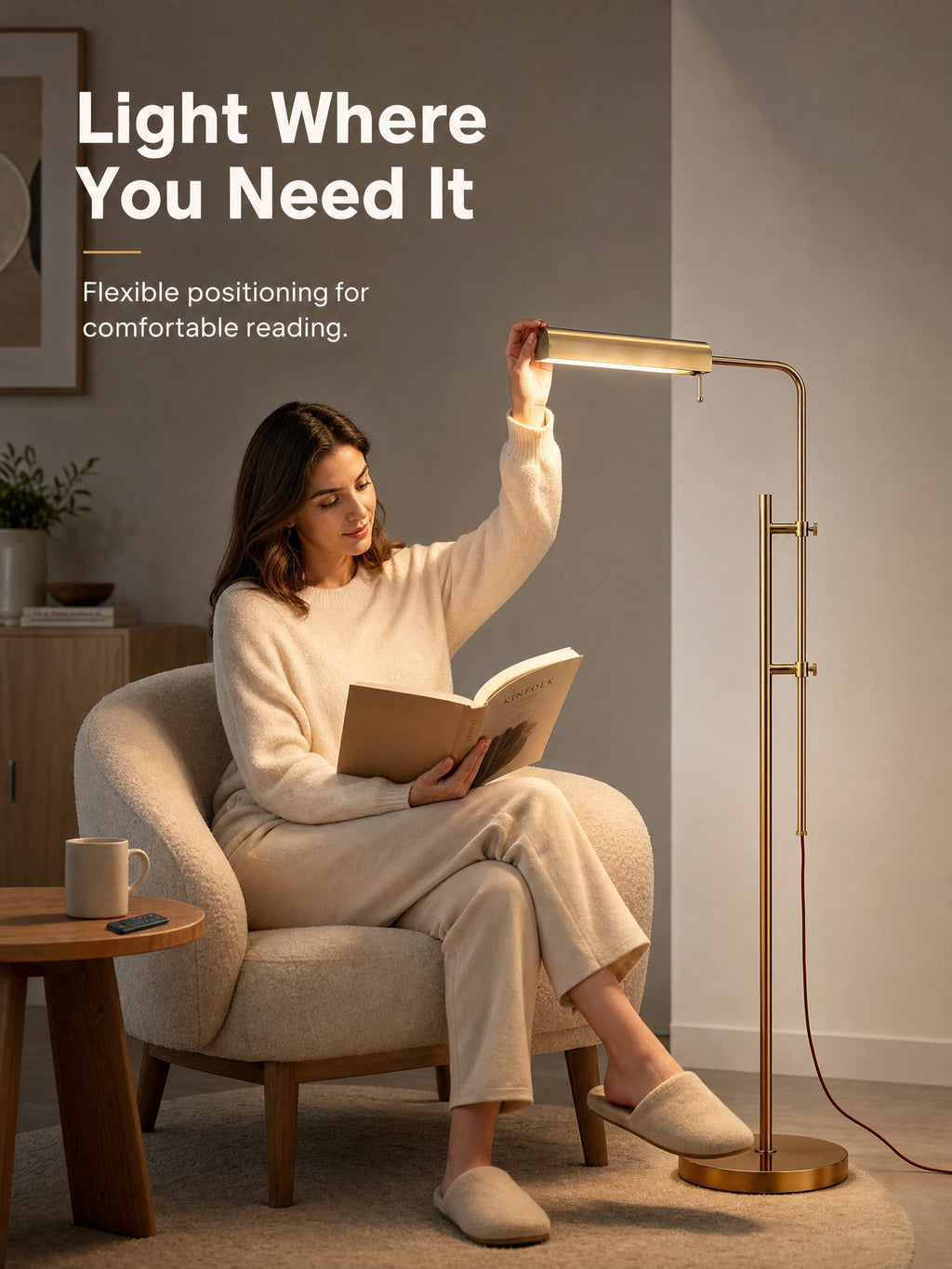 Cozylumi™ Lumadin 52/72 Modern Adjustable 1-Light Modern Adjustable Brass Floor Lamp