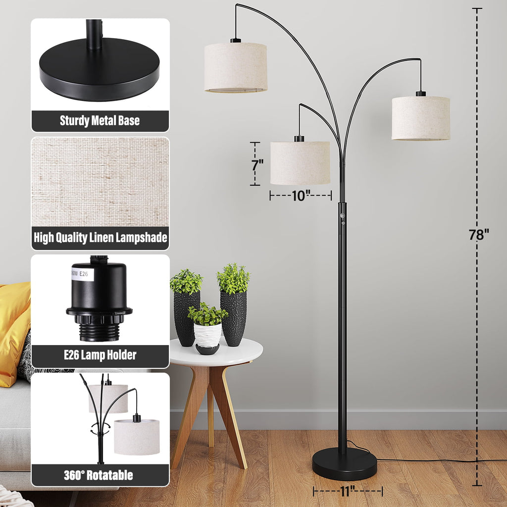 Cozylumi™ 3 Lights Floor Lamp for Living Room, 78" Tall Standing Lamp with Hanging Drum