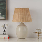Cozylumi™ Cream Reactive Ceramic Table Lamp with Natural Rattan Shade, 18 in