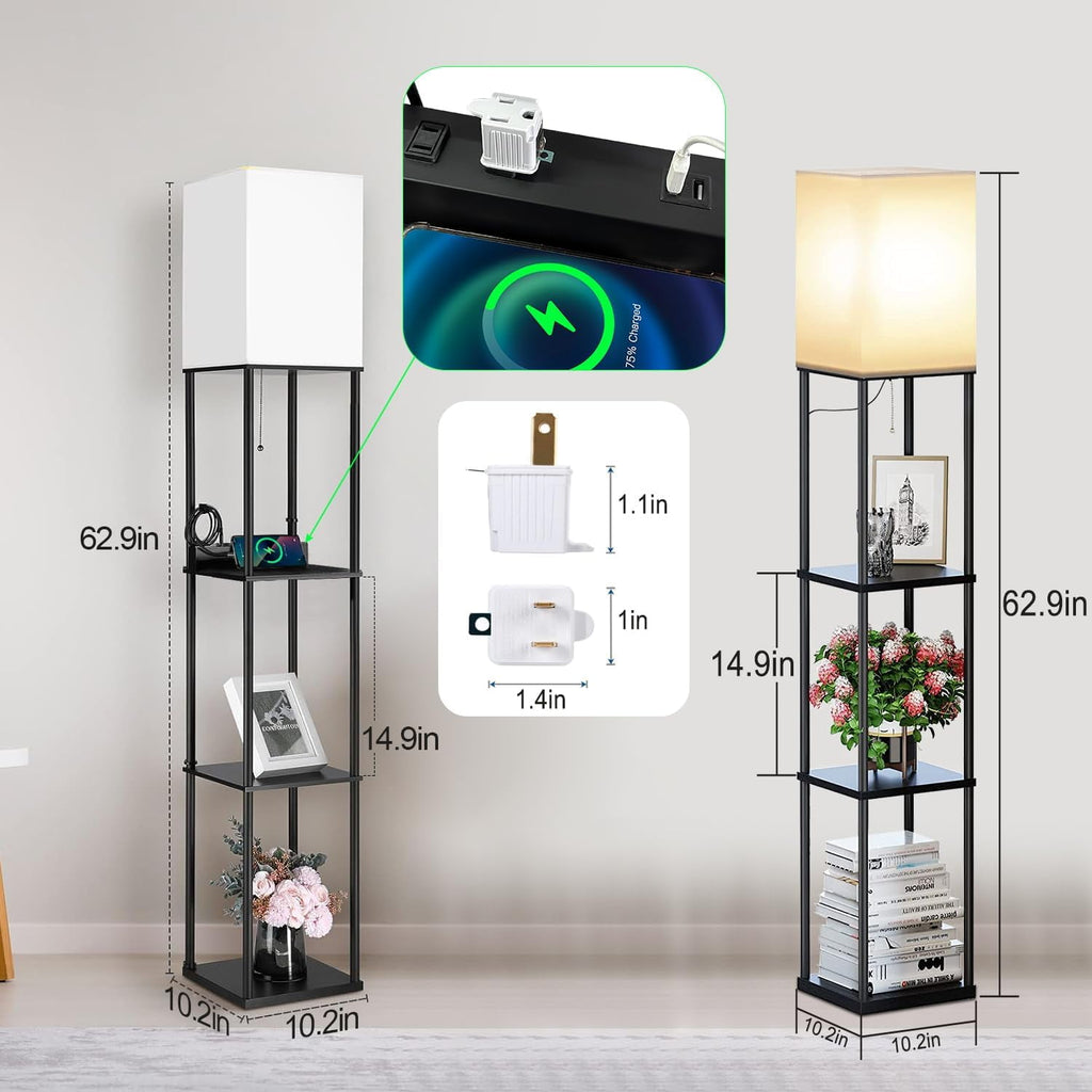 Cozylumi™ Floor Lamp w. Shelves Including 2AC Outlets & 2USB Ports 9W LED Light Bulb 3