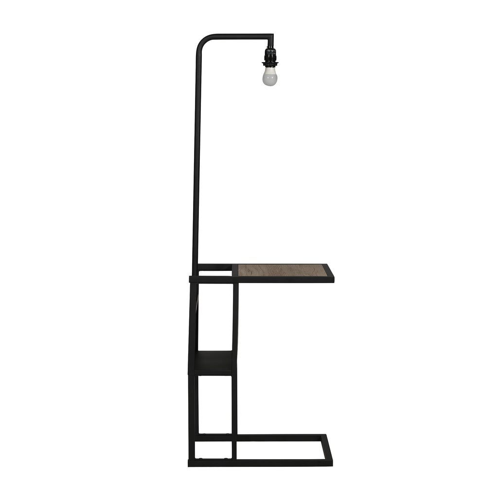 Cozylumi™ 54" Matte Black Metal Floor Lamp with Faux Wood Table and Magazine Rack