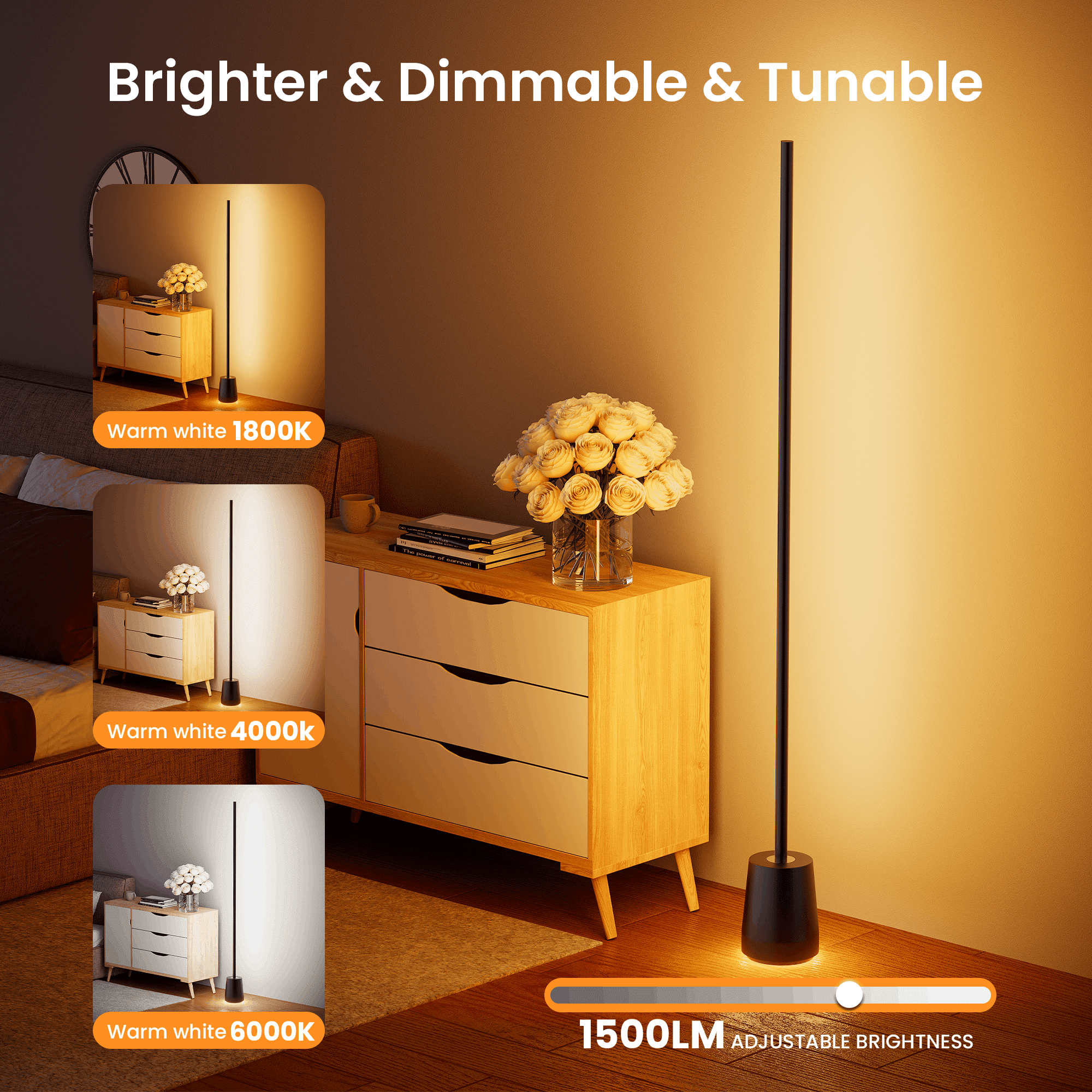 Cozylumi™ HadinEEon Corner Floor Lamp, 1500lm RGBW Corner Lamp Work with Alexa & Google