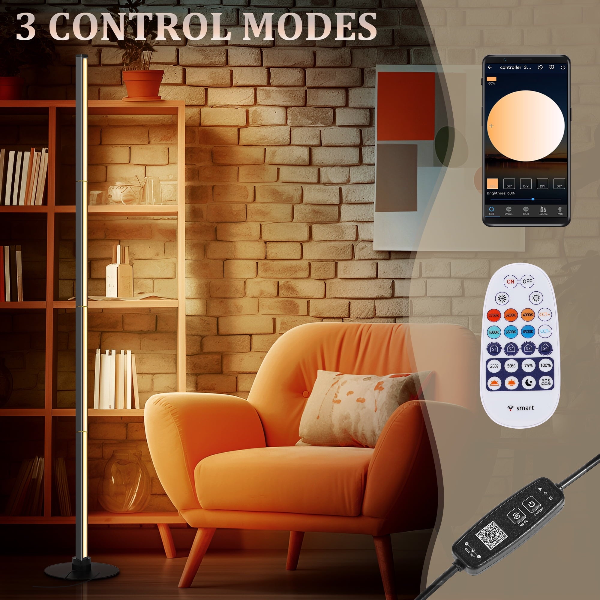 Cozylumi™ 63" Floor Lamp,Modern Color Changing Standing Lamp, Stepless Dimmable Corner