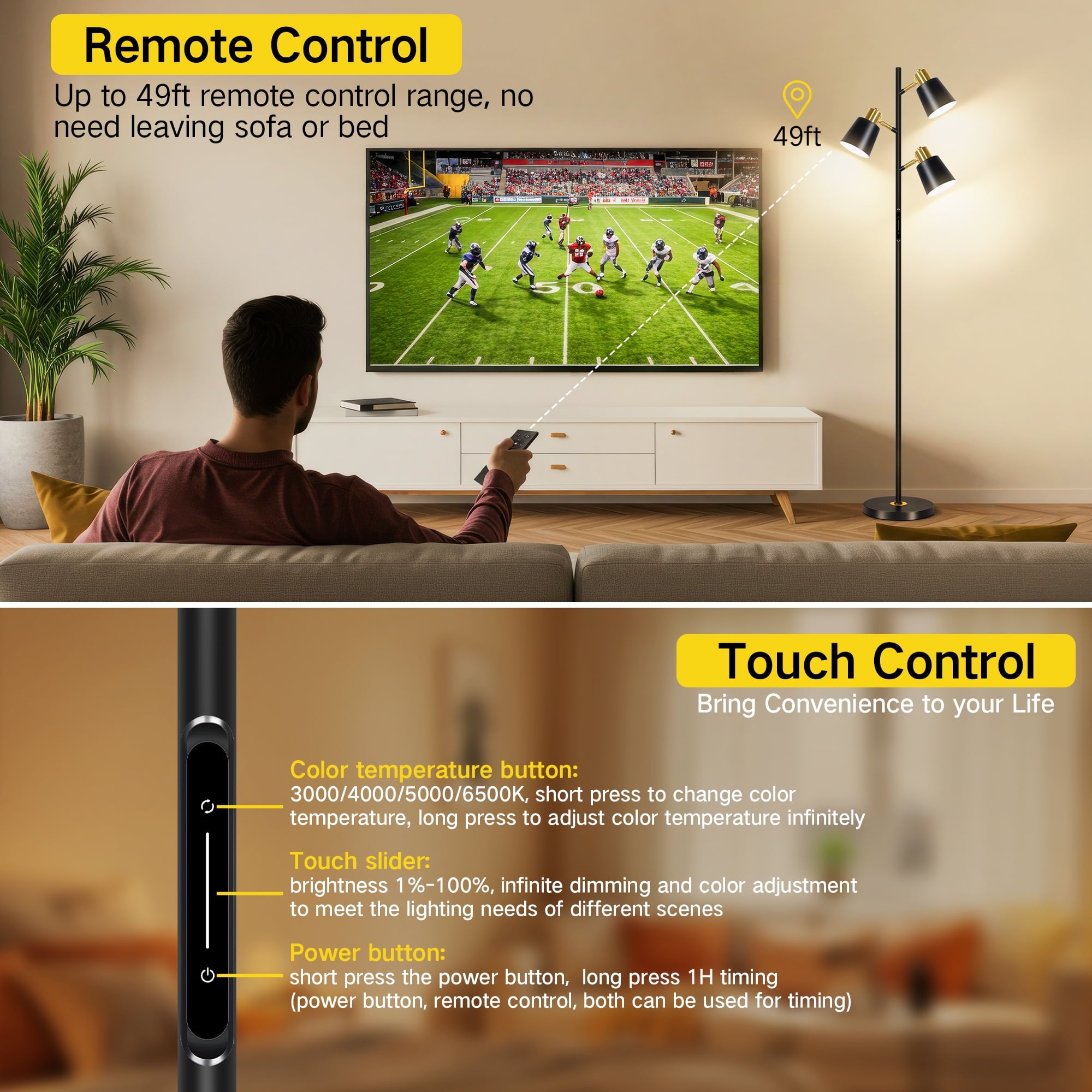 Cozylumi™ Tree Floor Lamp with 3 Adjustable Rotating Lights, Standing Tall Pole Lamps