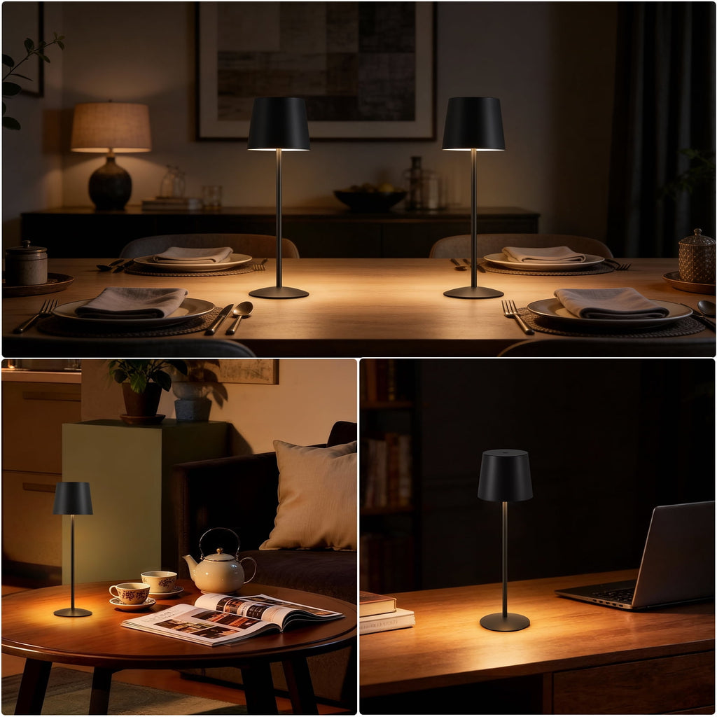 Cozylumi™ Modern Black LED Desk Lamps 2-Pack, Adjustable Height, Touch Dimmable