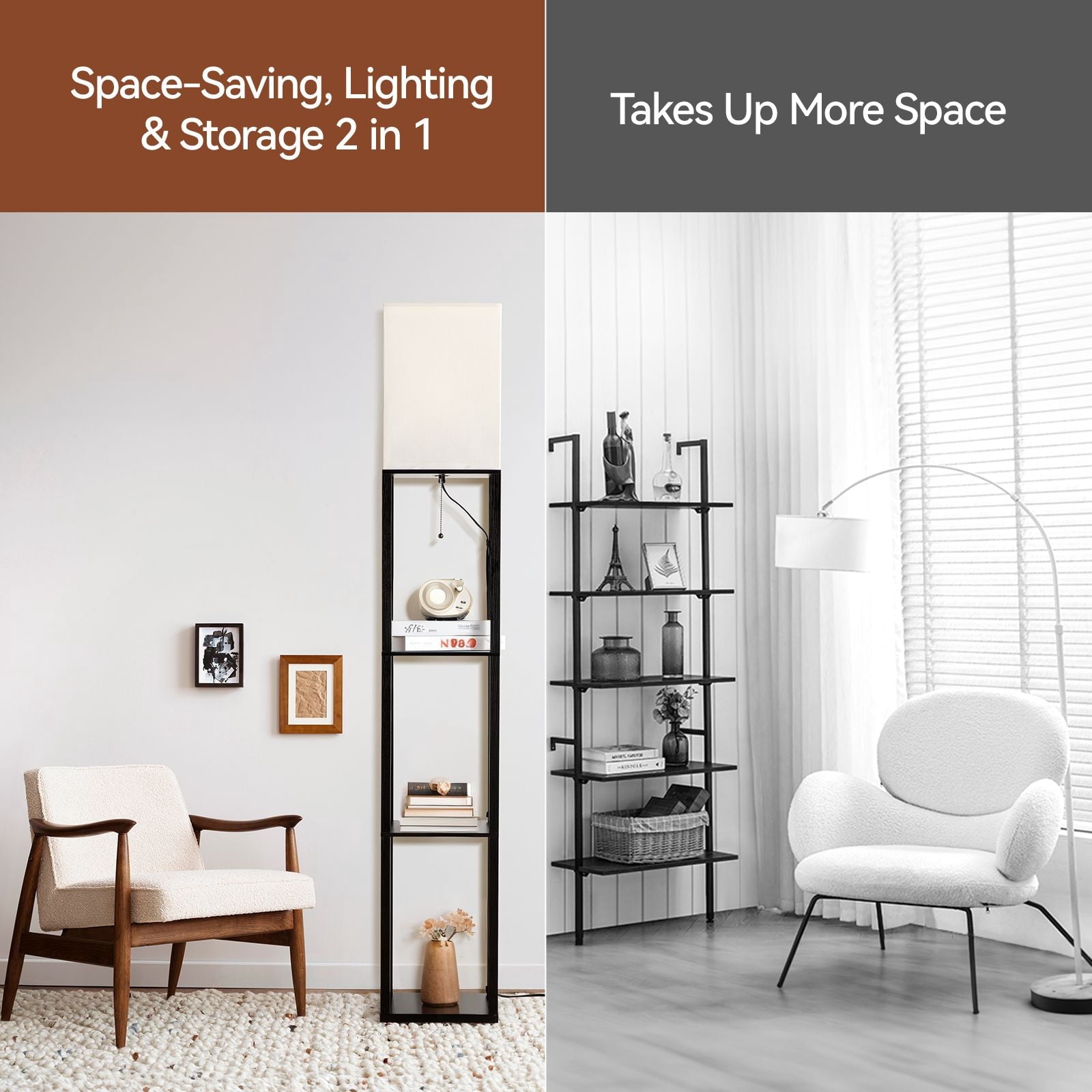Cozylumi™ 63'' Floor Lamps with Shelves, Home Standing Lamp, Include 1000 Lumens