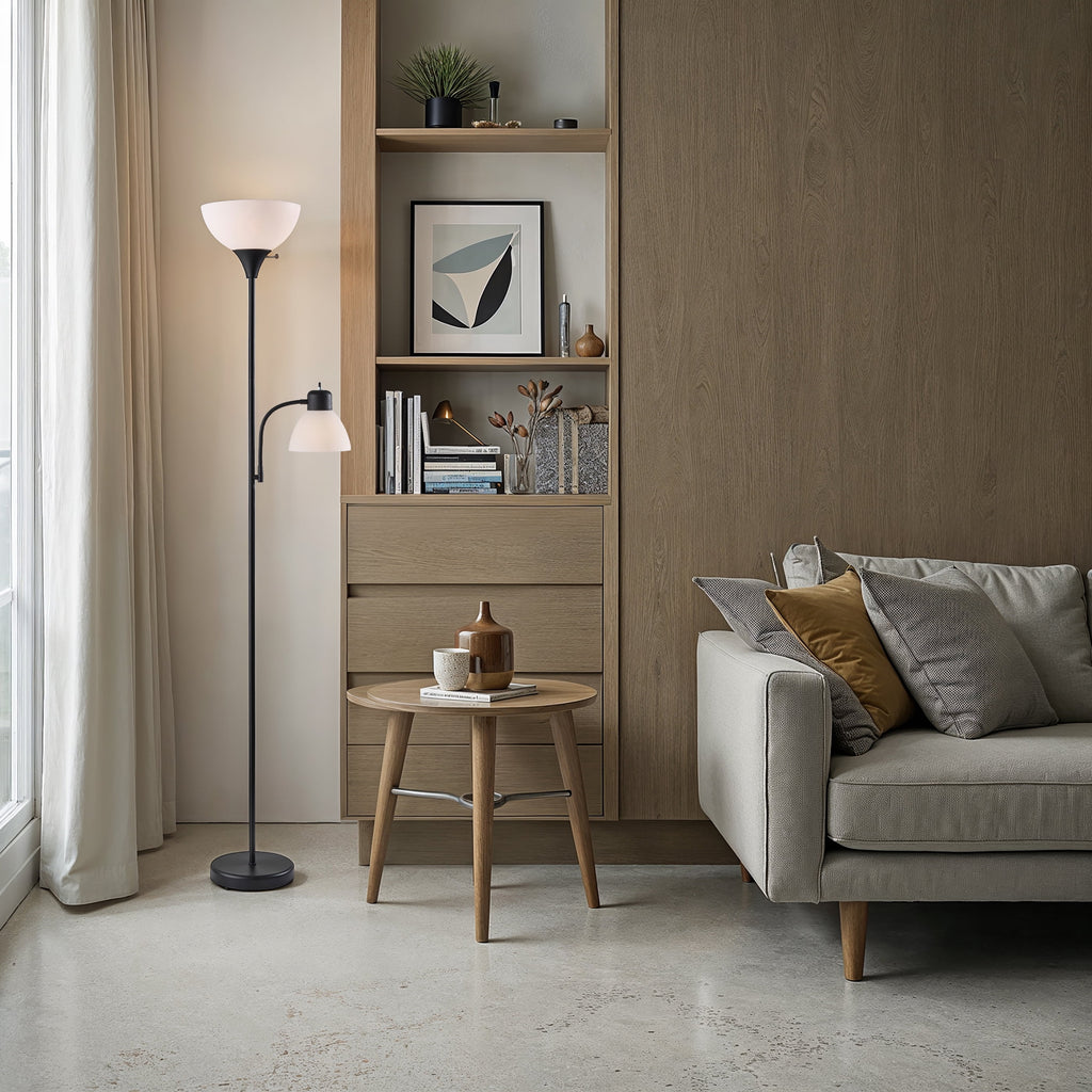 Cozylumi™ 72 in Black Combo Floor Lamp with Adjustable Reading Lamp