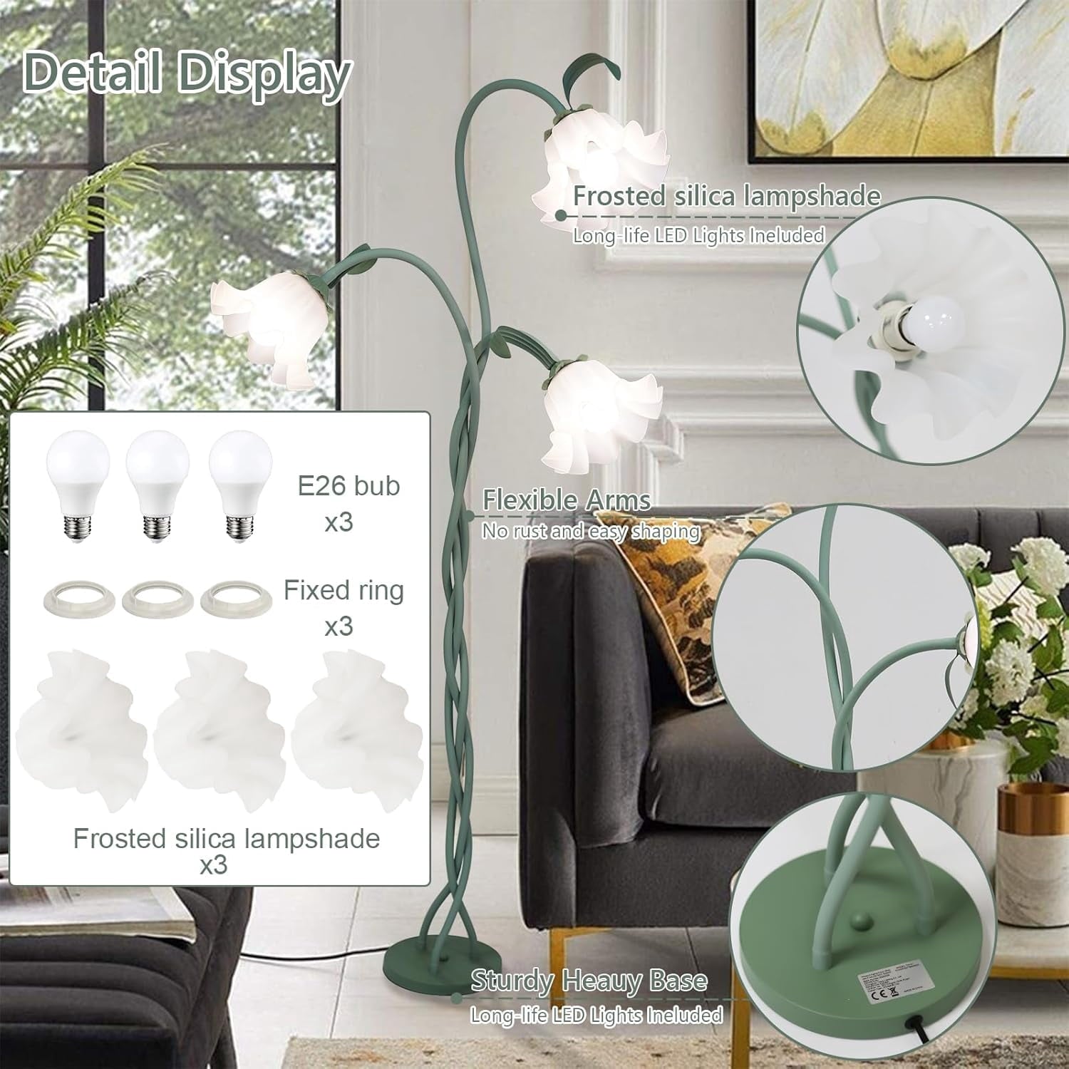 Cozylumi™ Vintage Flower Floor Lamp for Girls' Bedroom, Cute 3 Heads Floor Reading