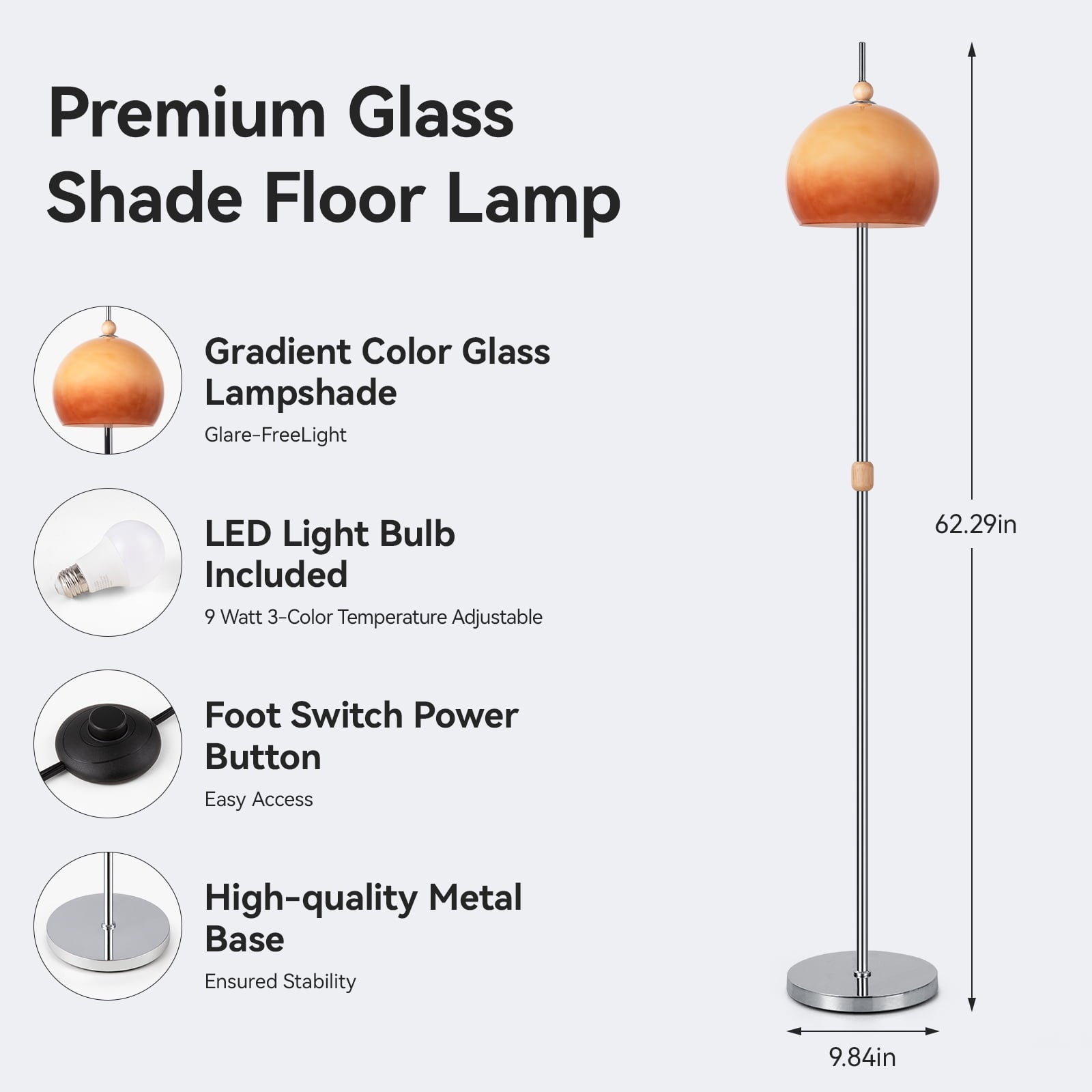 Cozylumi™ Glass Floor Lamps for Living Room, Modern Floor Lamps with Glass Shade &