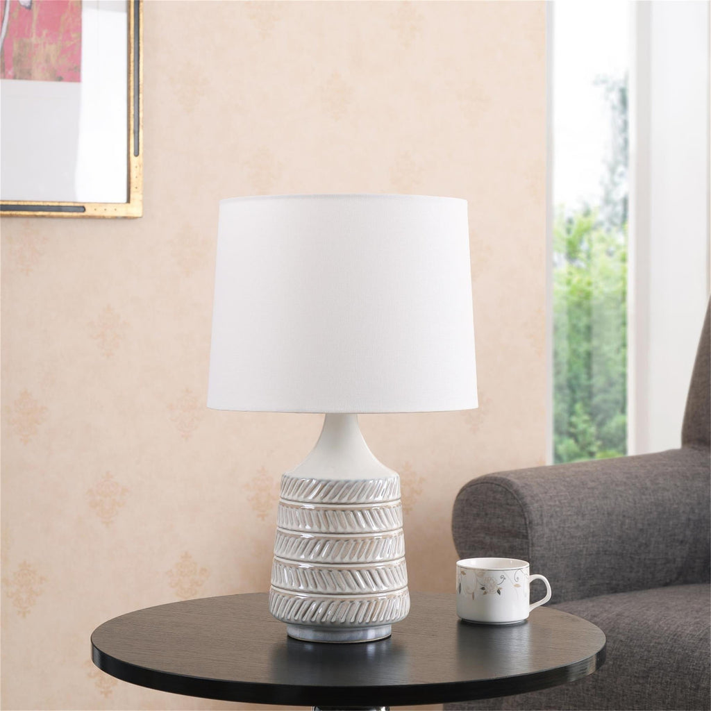Cozylumi™ White and Beige Etched Ceramic Table Lamp with Shade 17"H