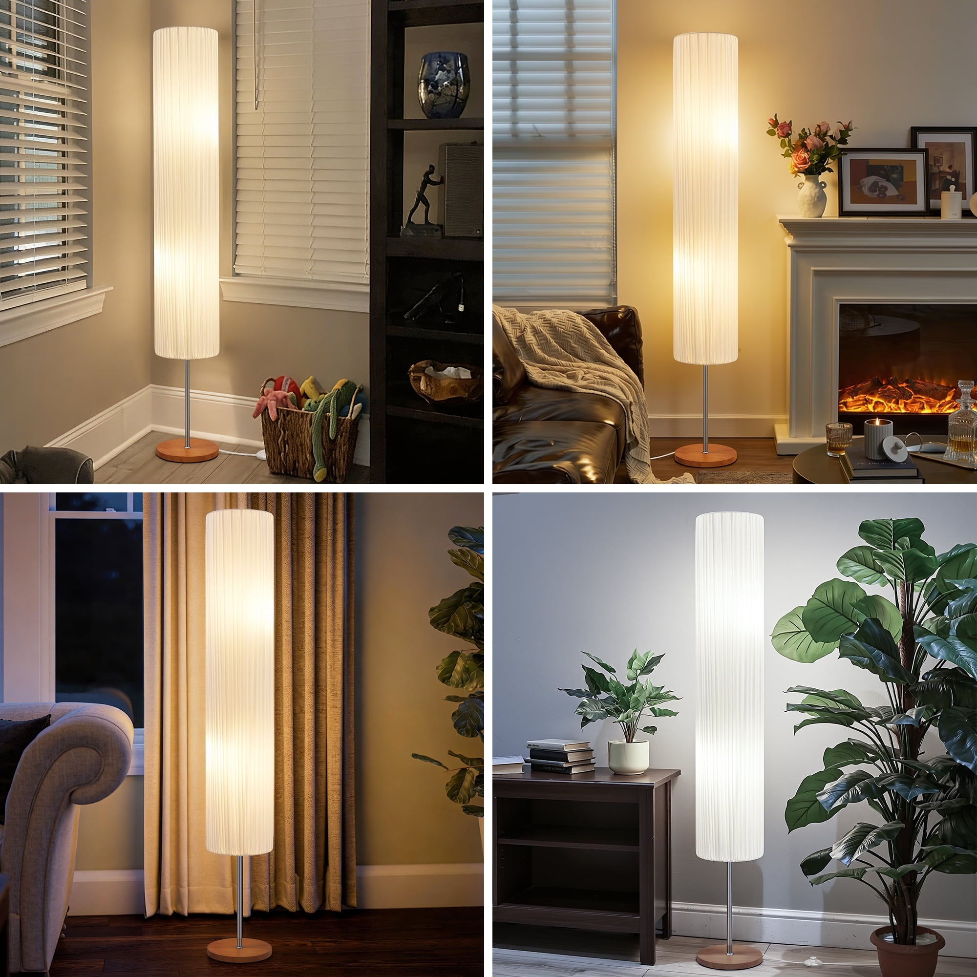 Cozylumi™ 66 Inch Adjustable Color Floor Lamp with Wooden Base Fabric Shade Bulbs