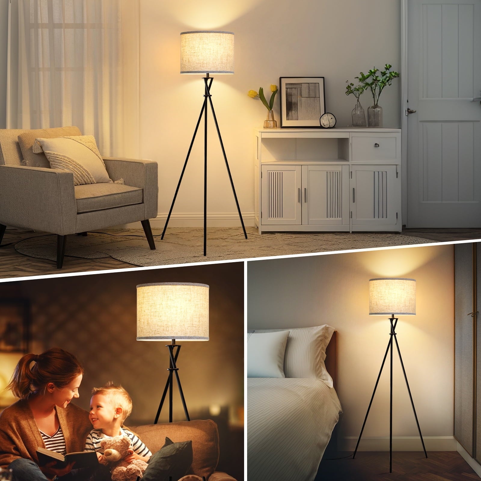 Cozylumi™ Black Tripod Floor Lamp, Mid Century Standing Lamp for Living Room,61" Tall