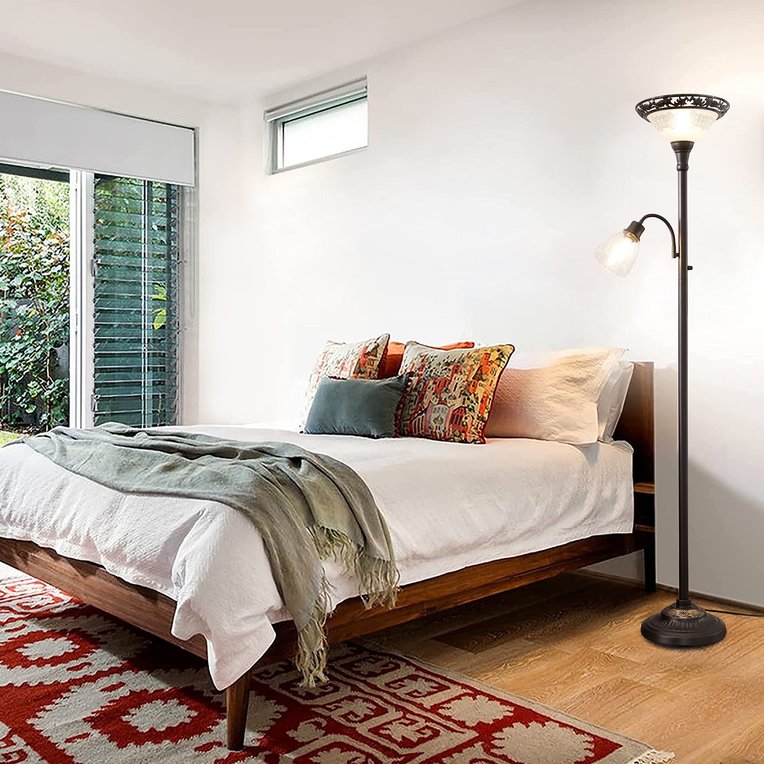 Cozylumi™ 70" Victorian Floor Lamp, Etched Glass Shade, Metal Body & Heavy Base