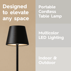 Cozylumi™ 14 Inch Rechargeable Color-Changing Table Lamp, Black, Indoor/Outdoor